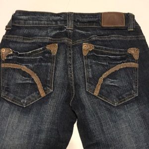 FAB!!! DEVOTED Stretch Jeans with Leather Trim & RHINESTONE Skull Charm Size 25